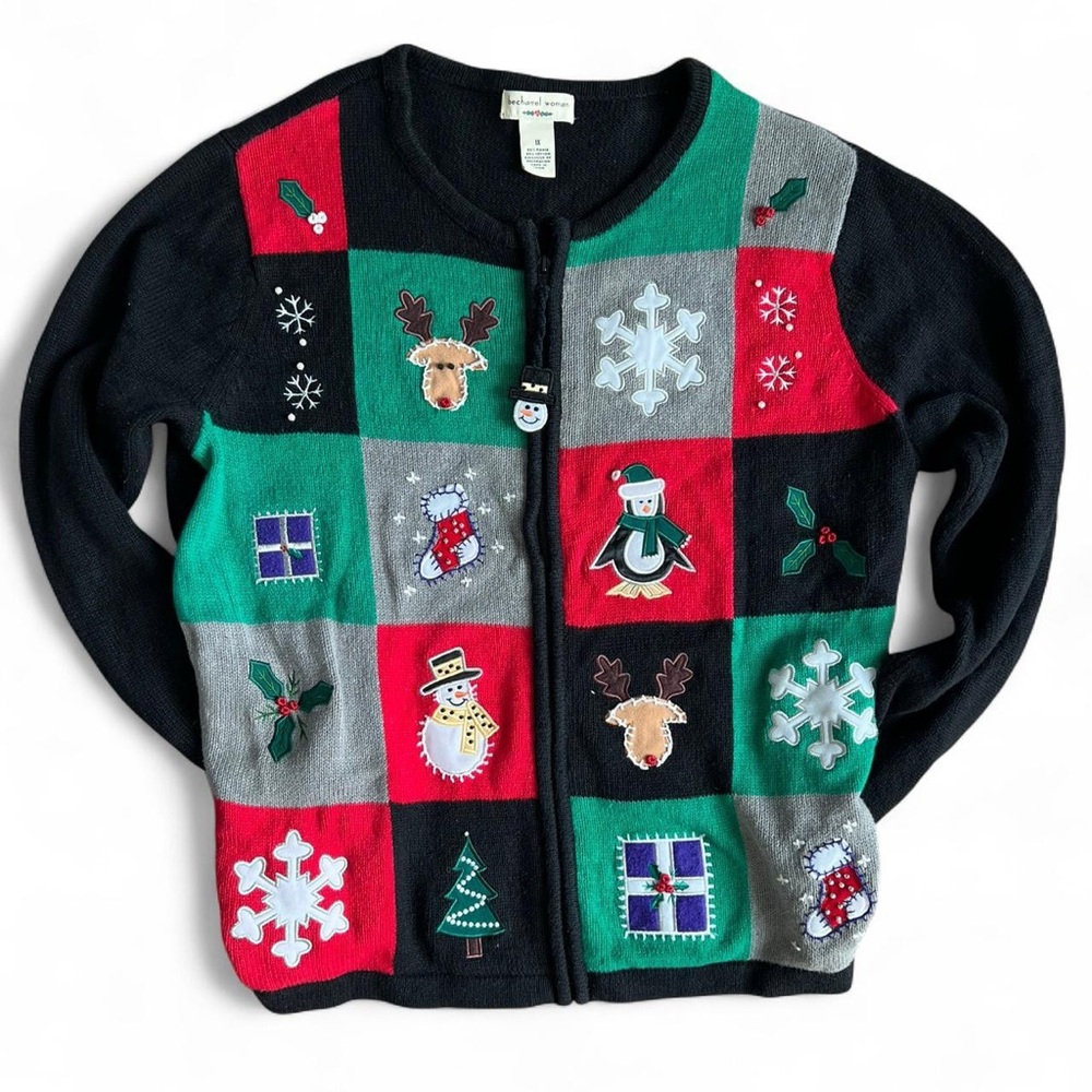 Vtg Bechamel Women’s Christmas Holiday Embroidered Sweater Cardigan Size 1x
